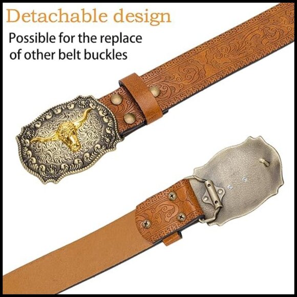 Western Cowgirl PU Leather Belt with Turquoise Oval Buckle main image 5